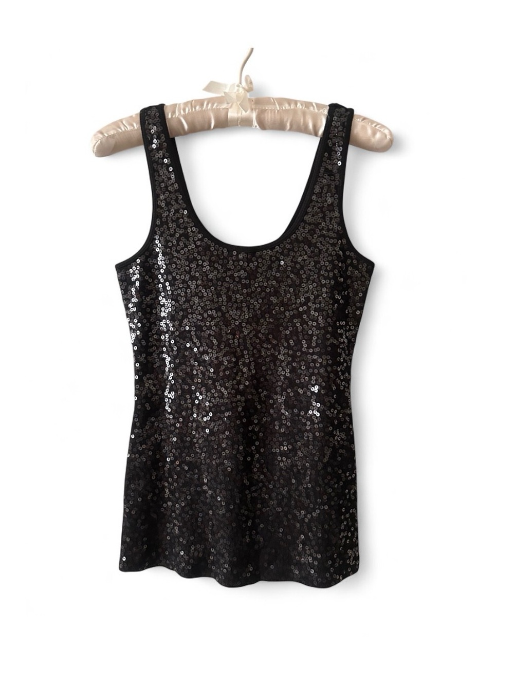 Express Women’s Sequin Scoop Neck Tank Top - Black